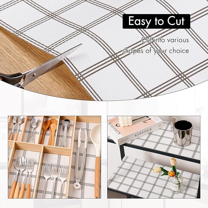 Cooyes Shelf Liner for Kitchen Cabinets – Non-Adhesive Waterproof EVA Liner for Drawers and Cabinets – Durable, Easy-to-Cut Shelf Paper with Modern Pattern