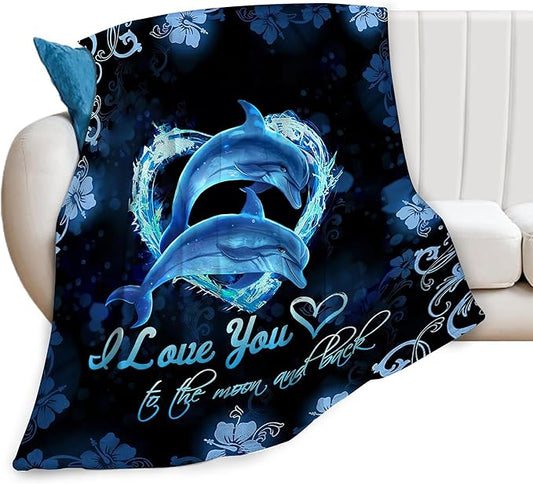Dolphin Gifts Blanket Dolphin Throw Blankets Bedding Cozy Fleece Flannel Blanket Soft Warm Plush Lightweight Dolphins Decor Blanket for Adults Men Women Boys Girls Teens for Couch Sofa Bed 40"X50"