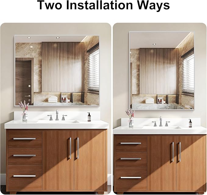 KOCUUY Silver Framed Mirror, 30"x36" Rectangle Bathroom Mirror for Wall, HD Tempered Glass, Anti-Rust Frame, Modern Design for Bathroom, Bedroom, Living Room, Entryway