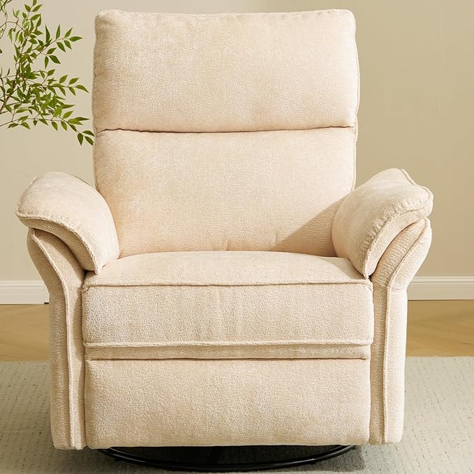 Oversized Power Recliner Chairs for Adults with Massage and Heat, Power Swivel Rocker Recliner Chair with Adjustable Headrest, 26" Extra Wide Rocker Nursery Recliner with USB Port, Beige