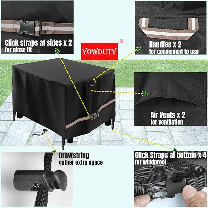 YOWDUTY Rectangular Propane Gas Fire Pit Table Cover 44x28x24 Inch, Waterproof Heavy Duty 600D Rectangle Outdoor Fireplace Cover 44 inch, All-weather Protection For Patio Firepit Table 42/43/44 inch