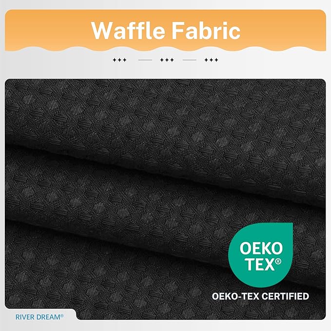River Dream 3 in 1 Shower Curtain Set, Stall Waffle Fabric Shower Curtain and Waterproof Clear Liner Set with Double Sided Metal Hooks, Black, 36" W*72" H