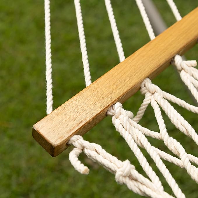 Castaway Living 13 ft. Double Traditional Hand Woven Cotton Rope Hammock – 2-Person, 450 lb Capacity, Free Extension Chains & Tree Hooks, Designed in The USA