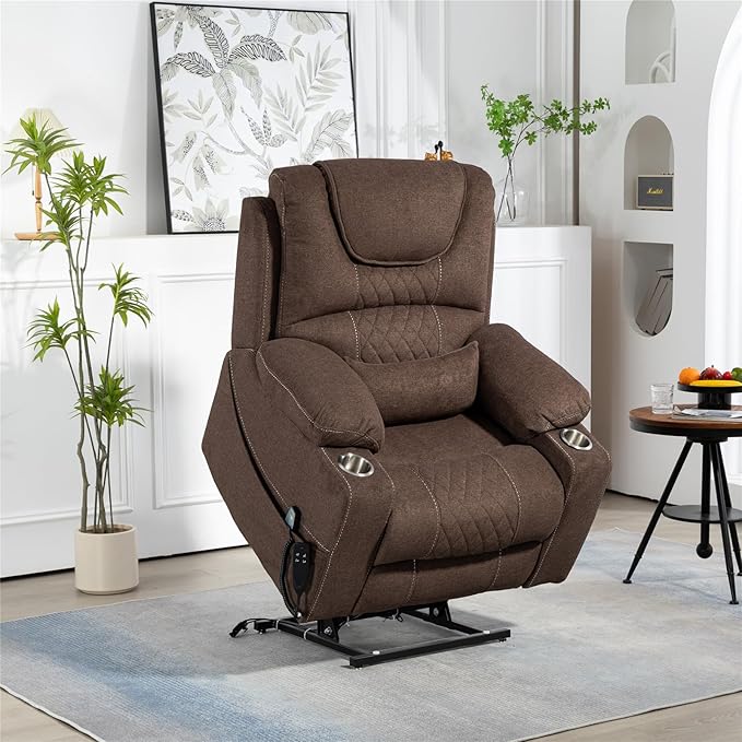 180 Degrees Lay Flat Lift Recliner Chair with Heat and Massage, Dual Motor Infinite Position Electric Power Lift Recliners for Elderly, Big Man Up to 400 LBS, Seniors, White