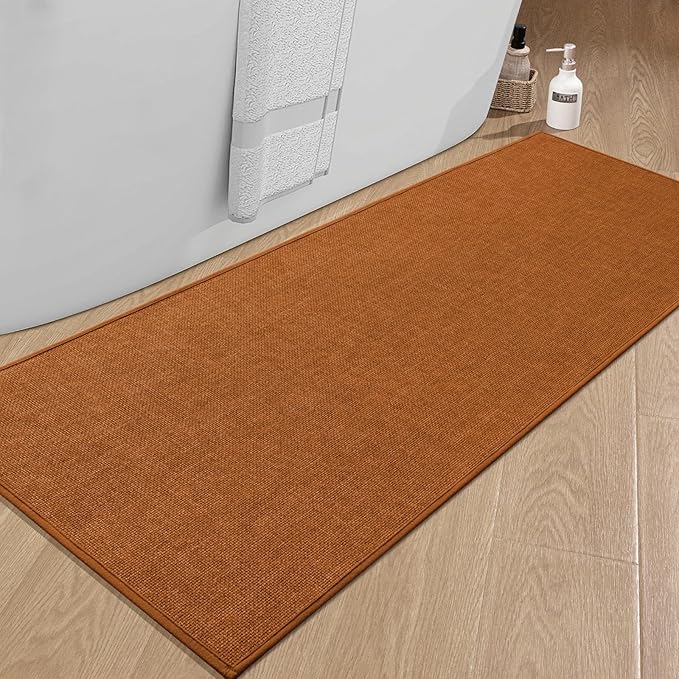 chakme Bathroom Rugs Mat 59x24, Ultra Thin Non Slip Bath Mat Large Quick Dry Absorbent Bath Mat for Bathroom Floor, (Orange, 59"x24")