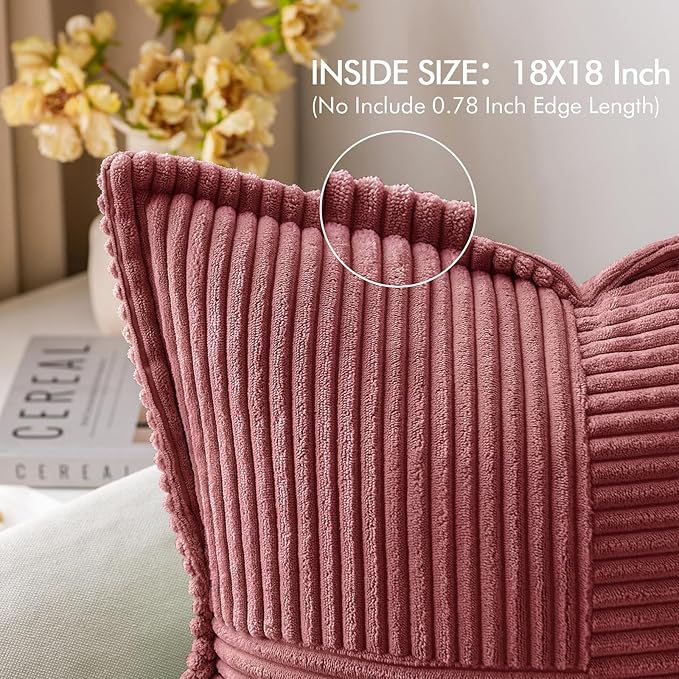 MIULEE Decorative Throw Pillow Covers for Couch Bed Livingroom 18x18 Inch Set of 2 Cranberry Red Boho Accent Throw Pllows Broadside Striped Patchwork Soft Corduroy Pillowcases
