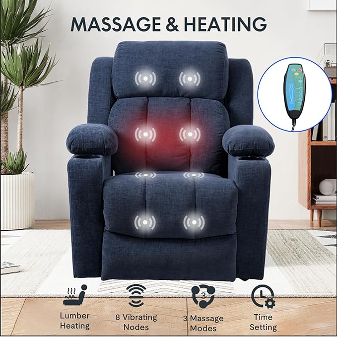 FLEXISPOT XL31 Power Lift Recliner Chair for Elderly, Electric Lift Chair with Massage & Heat, Corduroy Reclining Sofa w/Cup Holders, Side Pockets for Living Room Bedroom(Medium Size,Royal Blue)