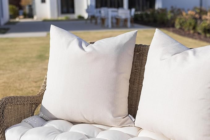 RSH DECOR: Sunbrella Square Throw Pillows Set of 4 | 17" x 17" | Water and Fade-Resistant Performance Fabric | Outdoor Pillow Covers with Down-Alternative Inserts | Canvas White