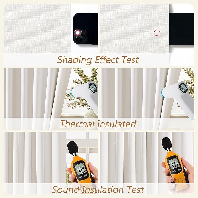 Guken Ivory Linen Blackout Curtains 63 Inch Length 2 Panels Set for Living Room Bedroom Back Tab Thermal Insulated 100% Black Out Linen Drapes Room Darkening Window Curtains 63 Inches Long