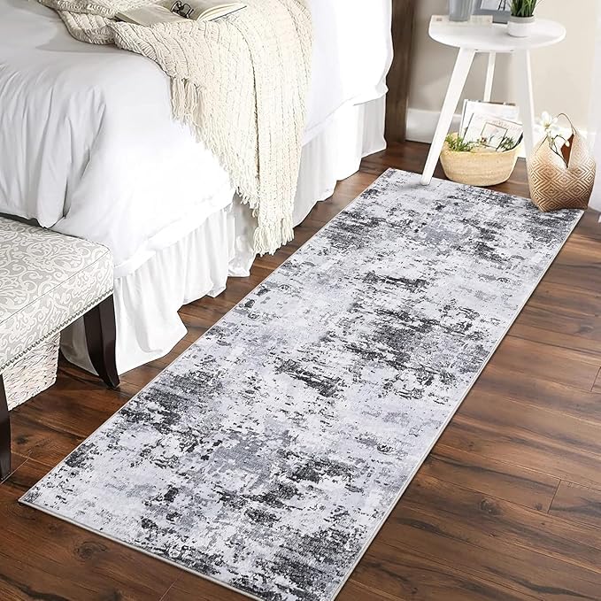 Modern Abstract 2x8 Runner Rug Non Slip Non Shedding Low Pile Stain Resistant Rug for Bedroom Living Room,Grey