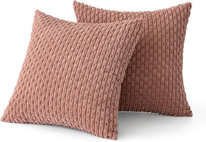 MIULEE Throw Pillow Covers Soft Corduroy Decorative Eruo Sham Set of 2 Boho Striped Pillow Covers Pillowcases Farmhouse Home Decor for Couch Bed Sofa Living Room 24x24 Inch Blush Pink