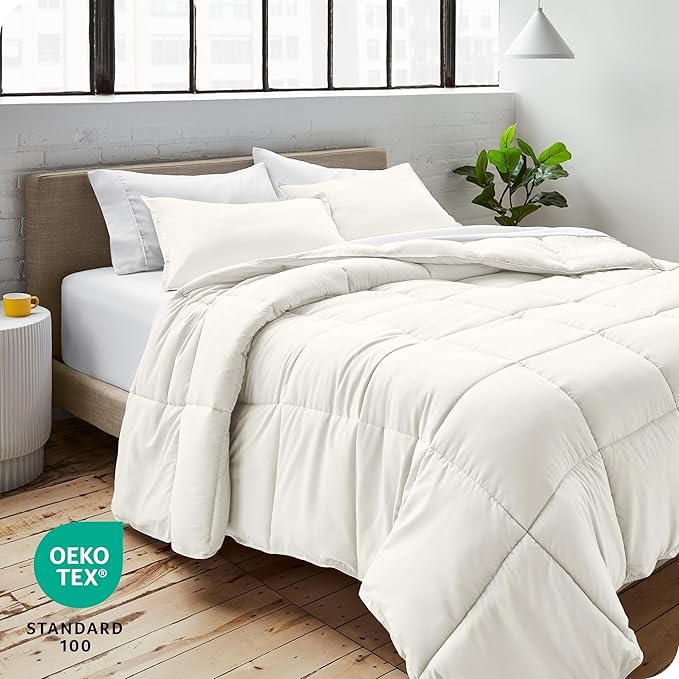 Bare Home Comforter Set - Oversized Queen Size - Ultra-Soft - Goose Down Alternative - Premium 1800 Series - All Season Warmth (Queen Oversized, Cream)