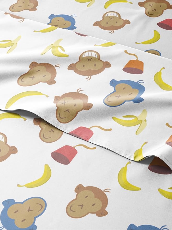 Kids Twin Size Monkey Bed Sheets - 3 Piece Monkey Sheet Set - Cartoon Banana Bedding - Ultra-Soft, Cute & Cozy - Comfy, Breathable & Machine Washable - Animal Bed Set for Boys, Girls, Teens & Toddlers