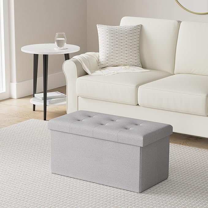 Lavish Home Set of 2 Ottomans - 30-Inch Tufted Footrest, Linen Chest, or Bench Set with Removable Bin for Living Room, Bedroom, or Dorm (Light Gray)