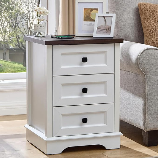 SOOWERY Dresser for Bedroom, Farmhouse Dresser with 3 Wooden Drawers and Storage Cabinet, 25 Inches Tall Side Table Chest of Drawers for Bedroom, Living Room, Hallway, White