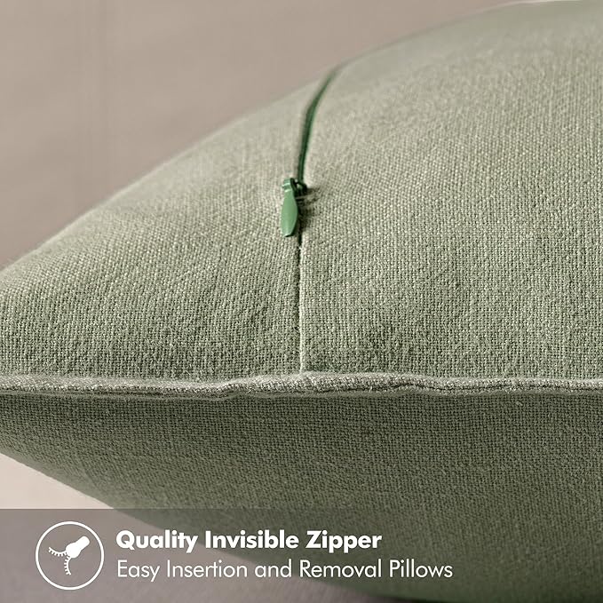 MIULEE Decorative Linen Euro Sham Pillow Covers 22x22 Inch Sage Green Boho Farmhouse Neutral Couch Throw Pillows for Bed Pack of 2 Accent Modern Pillowcase Summer Sofa Livingroom Home Decor