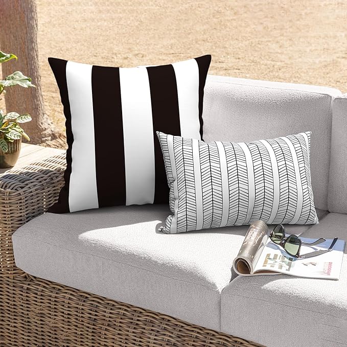 Outdoor Throw Pillows with Inners, All Weather Patio Pillows Set of 2, Square Pillows Decorative for Home Garden Furniture, 20x20 Inch, Cabana Black