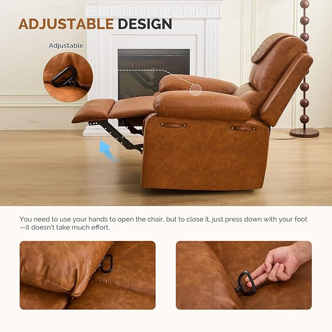 Recliner Chair with Electric Massage Adjustable Footrest & Heat, Manual Leather Recline for Adults Living Room Remote Control (Chestnut Brown)