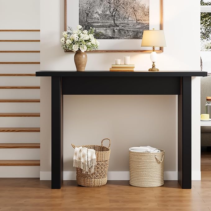 Fluted Entryway Console Table, Wooden Rectangular Sofa Table for Entrance, Narrow Wood Entryway Small Long Entry Table for Hallway, Living Room (Black)