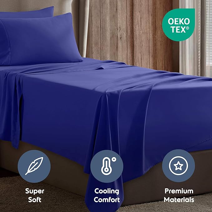 Nestl Twin XL Sheet Set - College Dorm Size - Luxury 1800 Ultra-Soft Microfiber Twin Extra Long Bed Sheets - Deep Pockets - Easy Fit - Extra Soft - 3 Piece Set (Twin XL, Royal Blue)