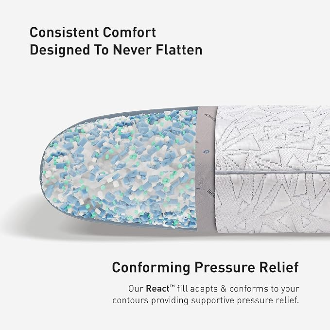 Bedgear Storm Cuddle Curve Performance Pillow - Size 0.0 - Cooling Bed Pillow for Side Sleepers - Medium Firmness- Washable and Removable Cover - 20" W x 26" L