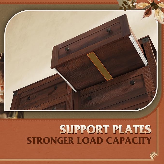 WLIVE Farmhouse 6 Drawer Dresser for Bedroom, 53.07'' Wide Wood Dresser, Storage Organizer with Double Rustic Handle, TV Stand for 60 inch TV, Chest of Drawers for Living Room, Hallway, Brown