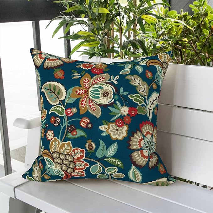 LVTXIII Outdoor Throw Pillows, Decorative Throw Pillows with Inserts, 20"x20" Square Pillows for Bed, Couch, Sofa and Patio Furniture, Set of 2, Peacock Blue