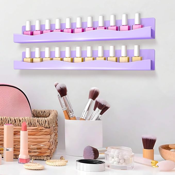 YMVV 6 Pack Nail Polish Wall Mounted Shelf,15 Inch Nail Polish Floating Shelves for 66-90 Bottles Multi-Purpose,Ideal Gift, Great Display for Salons Retailers,Purple