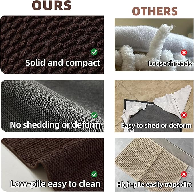 Bathroom Rugs Non Slip Washable, Super Absorbent Thin Bath Mat Small Quick Dry Low Pile Bathroom Rug, Brown 16"x24"