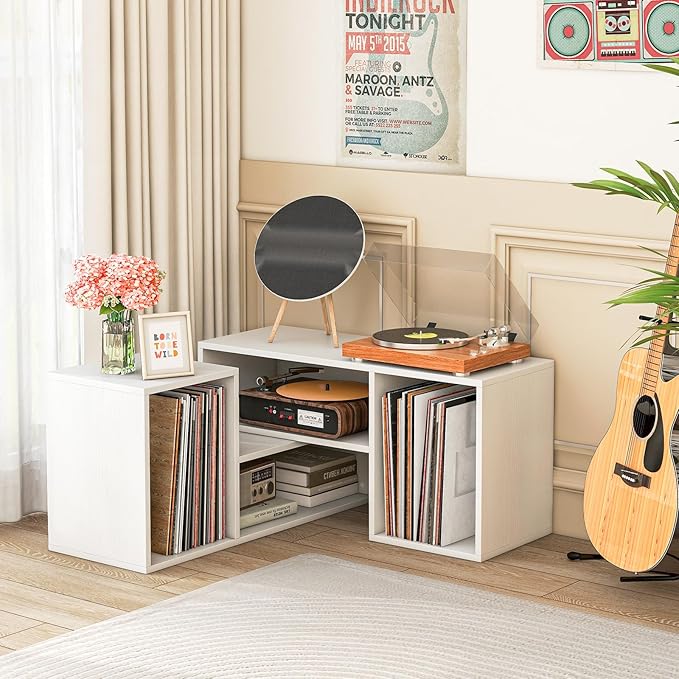 GOFLAME 2 Pieces TV Stand, Modern Entertainment Center for TVs up to 55 Inches, Free Combination Bookcase for Storage & Display, TV Console Table for Living Room, Bedroom, White