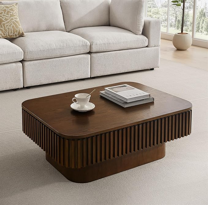 Lift Top Coffee Table for Living Room,Rectangle Handmade Solid Wood Strips, Fluted Coffee Table with Hidden Storage Compartment Small Space Office Apartment (38.6" L×26.8''W×13.8''H-Walnut)