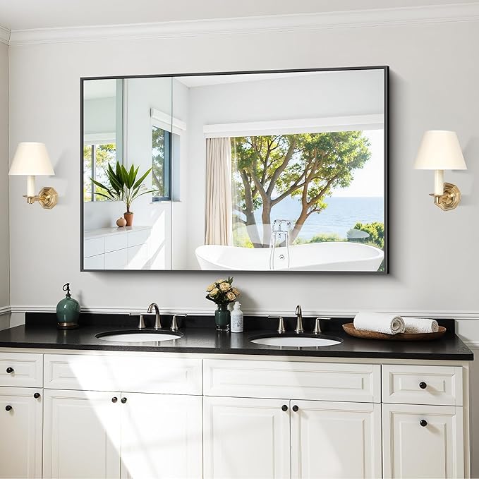 KOCUUY Black Rectangle Mirror, 30"x48" Bathroom Mirrors for Over Sink, Large Black Wall Mounted Mirror, Metal Framed Mirror for Wall, Vanity Mirror for Bathroom Living Room Bedroom Dining Room