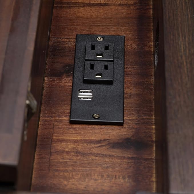 SIMPLIHOME Monroe Desk - 60-Inch Wide Solid Acacia Wood Writing Desk in Distressed Charcoal Brown, Rustic Contemporary Home Office Computer Table with Storage and Built-In USB and Power Outlet