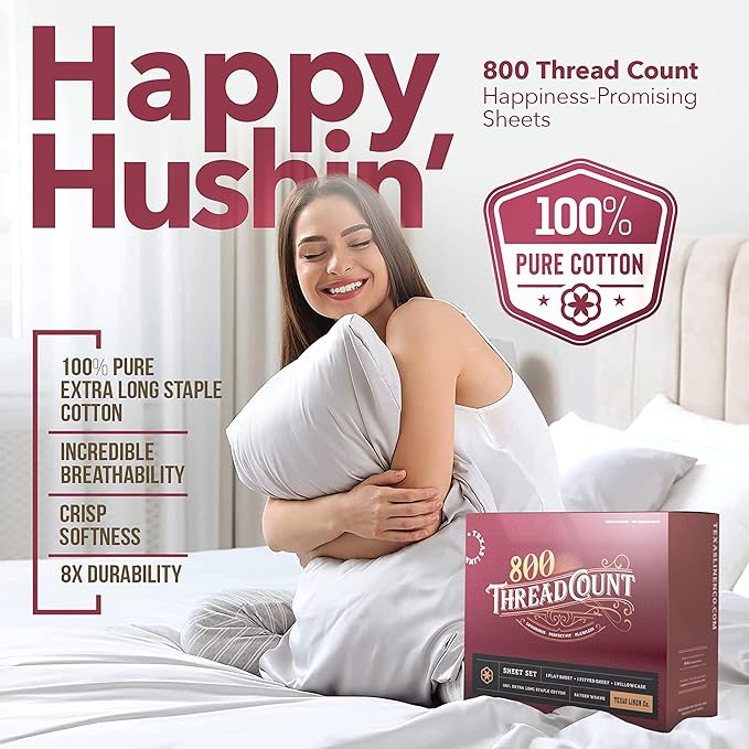 TEXAS LINEN CO. 100% Egyptian Cotton Sheets King Size - 800 High Thread Count Sheets King, 6 PC Luxury Hotel King Size Sheets Set, 16" Deep Pocket Sateen Weave Soft Cooling Bed Sheet Sets - Dark Grey