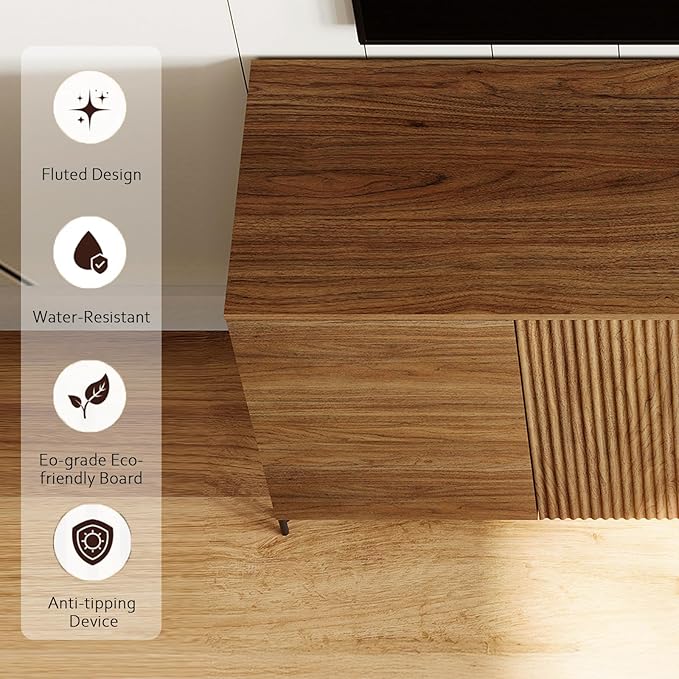 WAMPAT 61.6" TV Stand Cabinets for TVs up to 75 Inches, Entertainment Center with Storage Cabinets and 4 Doors, Mid Century Modern Media TV Console Table for Living Room Bedroom, Brown