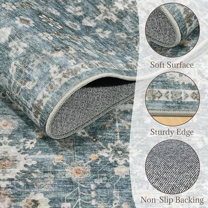 Washable 2'x3' Non Slip Rug Vintage Soft Low Pile Lightweight Boho Area Rugs for High-Traffic Areas (Entryway, Kitchen, Hallway), Farmhouse Decor
