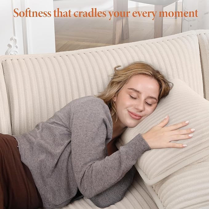 Vesgantti 109" L Shaped Cloud Sectional Couch, Comfy Corduroy Upholstered Modular Couches for Living Room, Modern 3 Seater Sectional Sofa with Ottoman Deep Seat, Beige