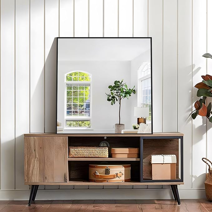 KOCUUY Bathroom Mirror,30x30 Square Black Mirror with Aluminum Metal Frame,Black Vanity Wall Mirror Modern Home Decor for Bathroom, Living Room, Farmhouse and Entryway