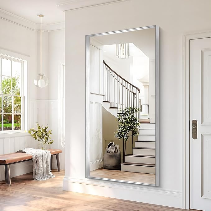 Silver Bathroom Mirror, 72x36 Inch Rectangular Framed Mirror, Large Wall Mounted Bathroom Vanity Mirror Over Sink for Bedroom,Restroom, Living Room, Hangs Vertically or Horizontally
