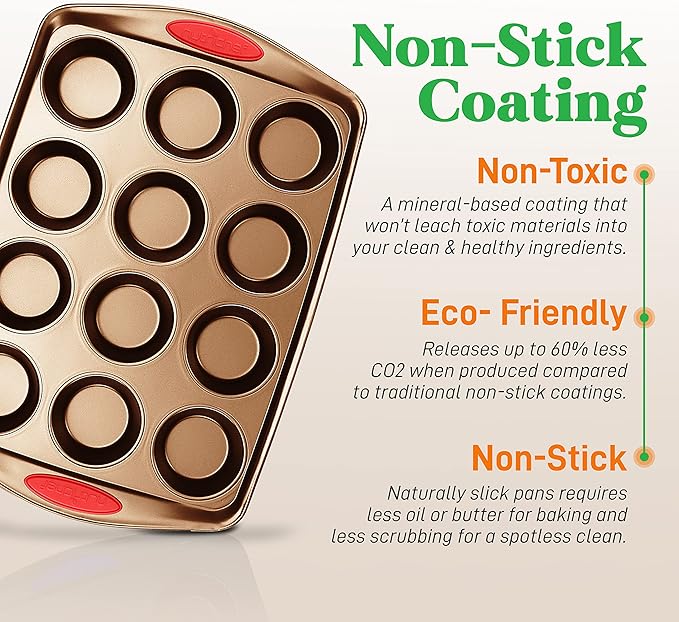 NutriChef 15-Piece Non-Stick Baking Pan Set - Durable Carbon Steel Bakeware Set with Loaf & Muffin Pans, Square & Round Cake Pans, Roaster Pan with Lid, Cookie Sheet, & Nylon Utensils - Gold