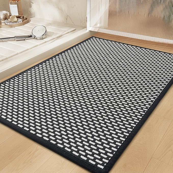 RESARE Non Slip Bath Mat - Machine Washable Bathroom Rugs, Super Absorbent Bath Mat Quick Dry Bathroom Mat, Bath Rugs Ultra Soft Rugs for Bathroom Floor, 17"x24" Black