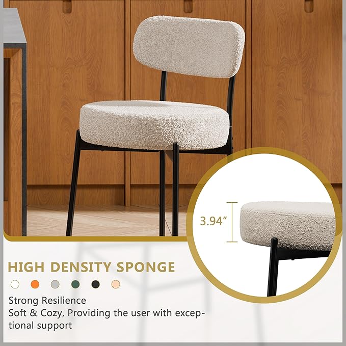 DYHOME Bar Stools Set of 3, 24 Inches Modern Counter Height Bar Stools with Curved Back Metal Legs, Grey Upholstered Boucle Barstools for Kitchen Island, Cafe
