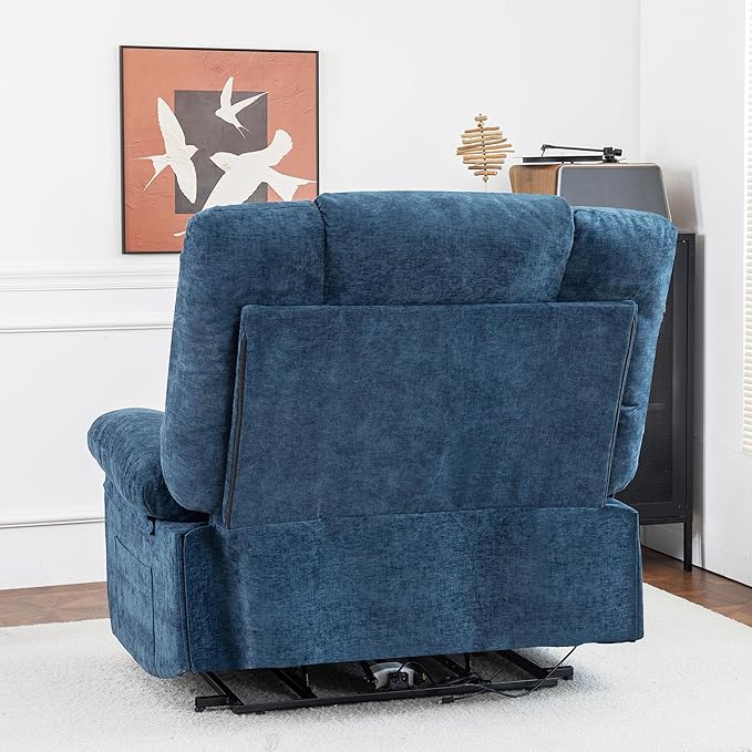 Oversized Power Recliner Chair 350lb with Hidable Cup Holders, Extra Wide Large Big Electric Recliner Chair with Lumbar Support Pillow Nursery Chair Living Room (Power, BLUE-6001)