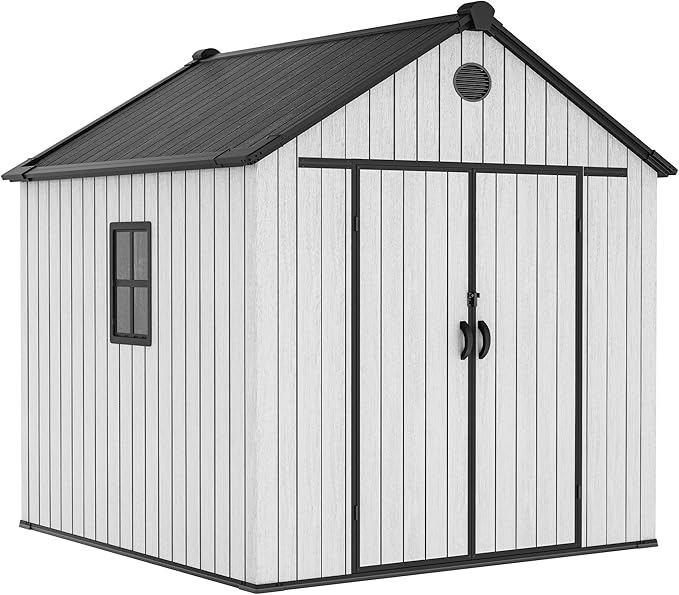 YITAHOME 8 x 8 ft Outdoor Plastic Storage Shed with Floor, Waterproof Garden Shed with Lockable Door, Windows & Vents, Plastic Tool Storage for Patio Furniture, Lawn Mower, Bike Storage