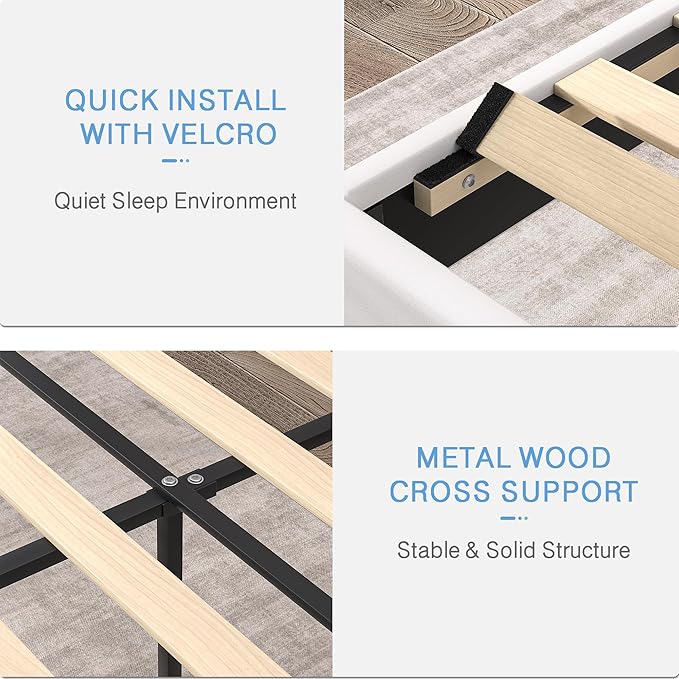 VECELO Full Size Platform Bed Frame with Height Adjustable Upholstered Headboard, Modern Mattress Foundation,Strong Wood Slat Support, No Box Spring Needed, Easy Assembly