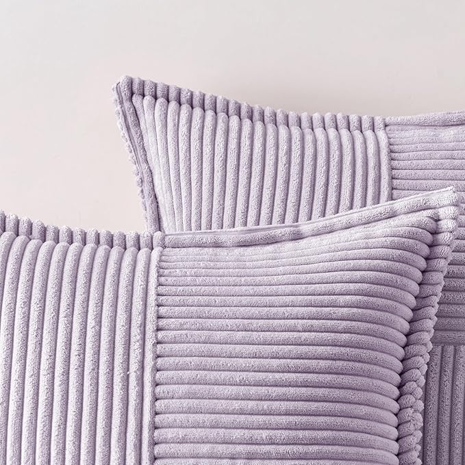 MIULEE Decorative Throw Pillow Covers for Couch Bed Livingroom 18x18 Inch Set of 2 Purple Boho Accent Throw Pllows Broadside Striped Patchwork Soft Corduroy Pillowcases