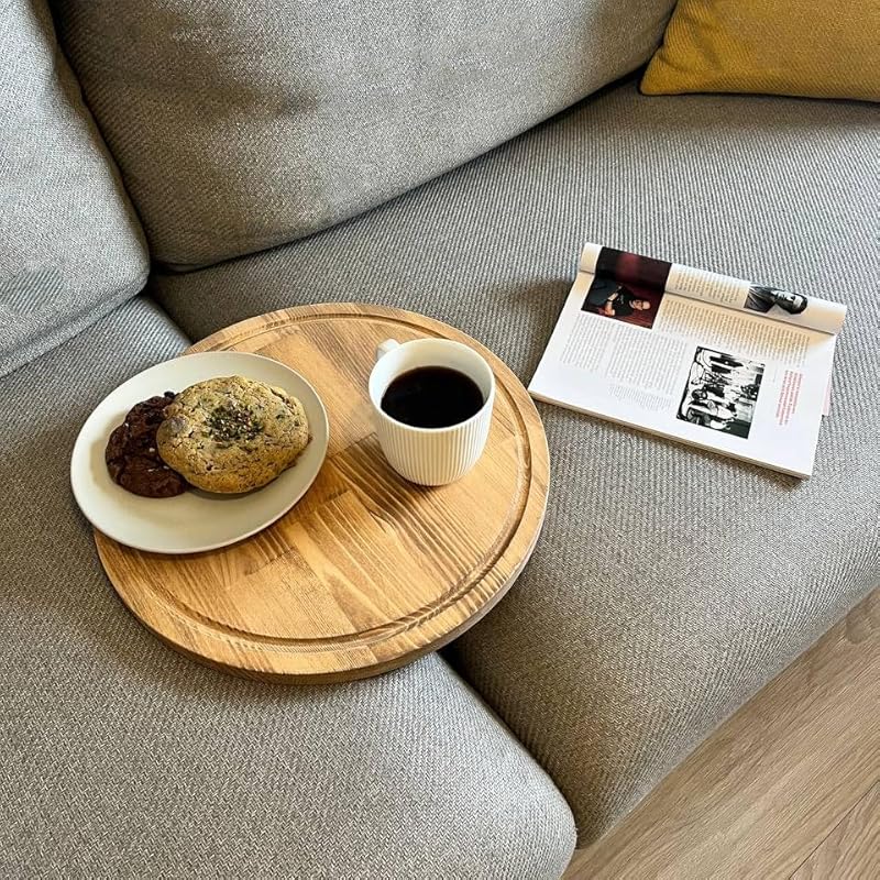 Sofa Tray – Wooden Foldable Sofa Tray Table For Seat Cushion, Perfect for Coffee & Remote Control, Solid Wood Sofa Tray Table, Solid Spruce Couch Table (MADRID, Large 16")
