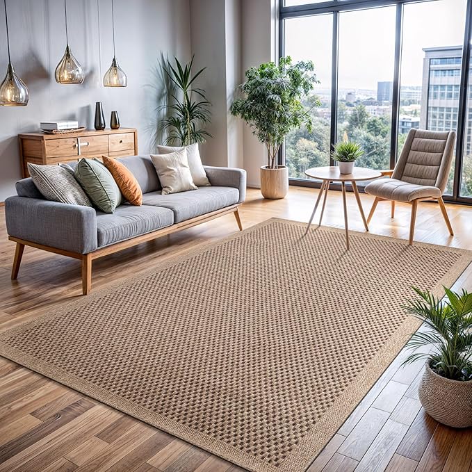 CAMILSON Easy Jute Rug 8x10, Indoor Outdoor Natural Color Fiber Area Rugs for Living Room Patio and Kitchen Rug, Sisal Boho Woven Design, Easy-Cleaning, Washable Outside Carpet Alfombras (8 x 10)