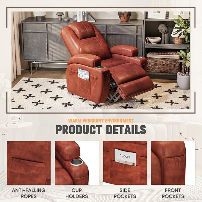 Flamaker Power Lift Chair with Vibration Massage Luxurious Leathaire Fabric Electric Lift Recliner for Elderly Power Lift Recliner Chair with Cup Holders Side Pockets for Living Room (Red Brown)