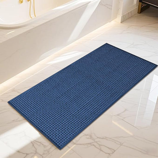 Bathroom Rugs Non Slip Washable, Super Absorbent Thin Bath Mat for Small Quick Dry Low Pile Bathroom Rug, (Navy Blue, 47″x20″)